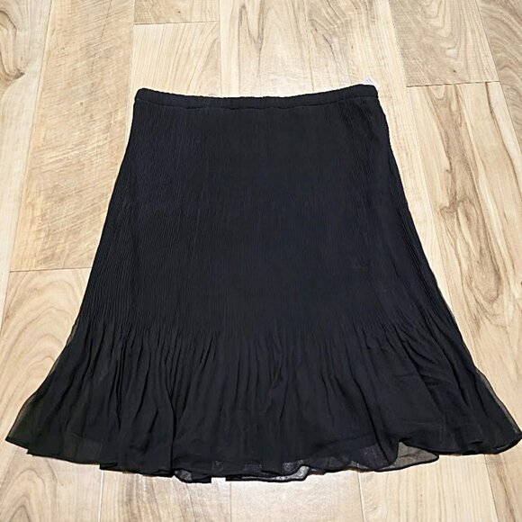 Vintage Nos Cache Black Accordion Pleated Skirt L Womens Flounce Hem Pull On - Picture 2 of 8